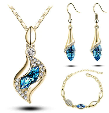 Crystal Earrings, Necklace, and Bracelet Three-Piece Set