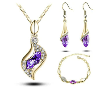 Crystal Earrings, Necklace, and Bracelet Three-Piece Set